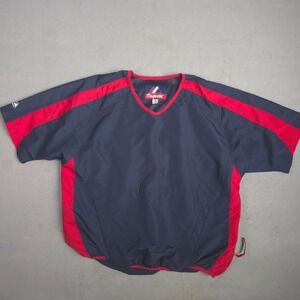 Majestic Men Baseball Pullover Jacket Navy Red Short Sleeve V Neck Size M